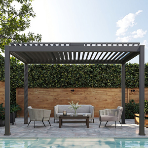 Wandgemonteerde/vrijstaande <span class=keywords><strong>pergola</strong></span> met op maat gemaakte LED-verlichting, elektrische motor en lamellen-zonnescherm paviljoen - Product Image 2