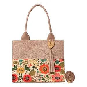 Bolso de playa floral de algodón mediano para mujer Fana Dahina con bolsillo con cremallera y asa superior, ideal para compras - Product Image 1