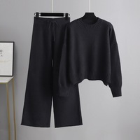 Personnalisé automne et hiver décontracté laine tricoté femmes costume à manches longues pull ample jambe large pantalon long deux pièces ensemble