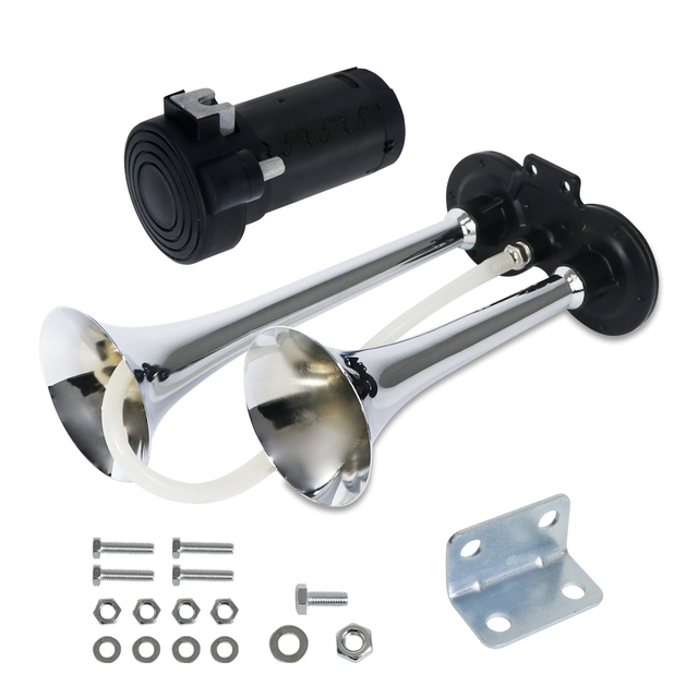 MrGauge 135db 12v/24v Super Loud Dual Trumpet Compressor Air Horn for Car Auto Motorbike Lorrys