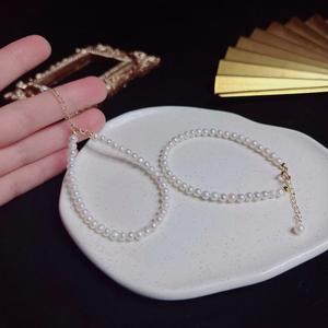 Cadena de Perlas Redondas de 4-5 mm para Niñas, Pulsera de Perlas Pequeñas Fresca y Elegante, Pulseras de Eslabones Finos Delgadas y Delicadas - Product Image 2