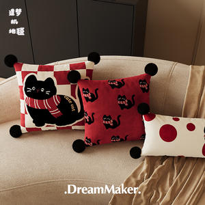 DreamMaker Kitten Pillow Square Removable Cover Cartoon Print Red Fleece <b>Cushion</b> Case With <b>Insert</b> - Product Image 4