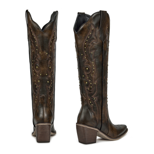 <span class=keywords><strong>Botas</strong></span> Vaqueras Occidentales para <span class=keywords><strong>Mujer</strong></span> WETKISS, <span class=keywords><strong>Botas</strong></span> Altas Bordadas con Punta Redonda, <span class=keywords><strong>Botas</strong></span> Vaqueras Largas con Tacón Grueso para el Verano - Product Image 3