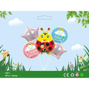 Lady Bug 5 pezzi Foil Balloon Bouquet Safari a tema festa di compleanno fornisce giochi metallici per bambini per la laurea per la festa della mamma - Product Image 1