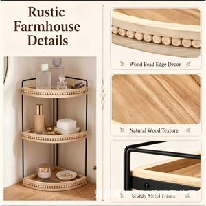 Wooden three-tier <b>shelf</b>, <b>desktop</b> corner cosmetic storage rack, living room miscellaneous item organizer, simple storage rack - Product Image 3