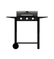 Barbecue à gaz portable 41 pouces à 3 brûleurs, type fût d'huile noir, pour extérieur, patio, jardin, en acier, fer, métal, avec chariot, fonctionnant au propane