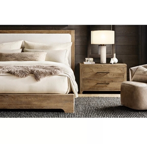 Cama Doble Tapizada en Tela de Madera Maciza Estilo Retro Americano, Muebles Personalizables para Villa, Apartamento u Hotel - Product Image 1