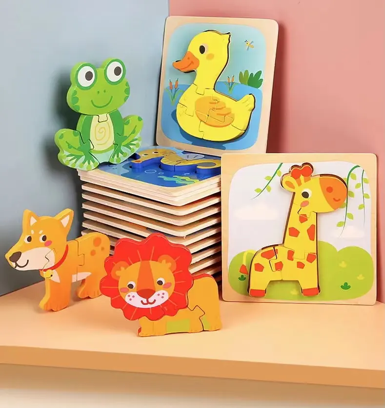 wooden puzzles for kids Children 3D Cartoon Animal Traffic Early Learning Montessori Educational toy For Kids Gifts