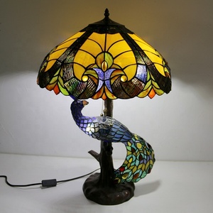 LongHuiJing 18Inch Tiffany Table <b>Light</b> Yellow Stained Glass Lamp Antique Desk Lamps for Hotel Home Decorative - Product Image 2