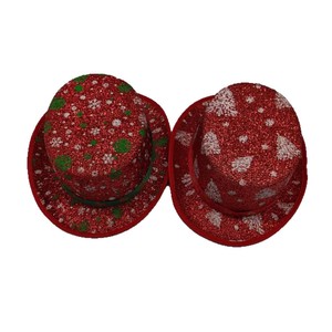 Christmas <b>Red</b> <b>Sequined</b> Top Hat With Snowflake Pattern Unisex Party Hat - Product Image 5