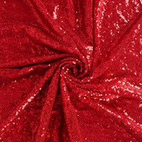 Tissu en maille brodée de paillettes rouges de 3 mm, extensible, en polyester, pour robe de mariée