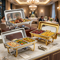 Chauffe-Plat Professionnel 9L en Acier Inoxydable Doré sur Pied pour Buffet, Restaurant et Hôtel