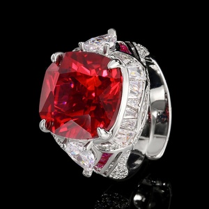 Vintage Jewelry Eco-friendly Copper 14*14MM Red Corundum Zircon Large Colorful Statement <b>Adjustable</b> <b>Rings</b> for Women - Product Image 3