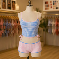 Gerecyclede stof, volledig bedekkende, contrastrijke afwerking, op maat gemaakte badkledinglijn, fabrikant van getextureerde bikinibroekjes, dames strandshorts