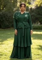 Robe plissée grande taille pour femme, manches longues, avec nœud décoratif, ceinture à la taille, robe à volants superposés, robe de soirée formelle pour femme