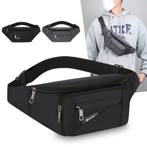 Bolso de pecho de nailon para hombre, gran capacidad, repelente al agua, resistente al desgaste, uso diario al aire libre, color gris, negro, color sólido - Product Image 3
