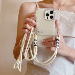 Funda para Teléfono con Correa Cruzada y Diseño de Cara Sonriente en Color Caramelo 2026 para iPhone 16 Pro Max 15 14, Funda Protectora de TPU Suave para Chicas - Product Image 4