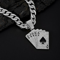 Collier pendentif en alliage de zinc en forme de lettre, motif As de Pique noir glacé, plaqué or/argent, bijoux de poker hip-hop pour soirée