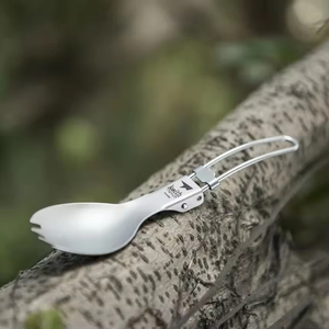 Fourchette-cuillère pliable ultralégère en titane, couverts de camping, manche pliable, design minimaliste sablé, gris argenté - Product Image 1