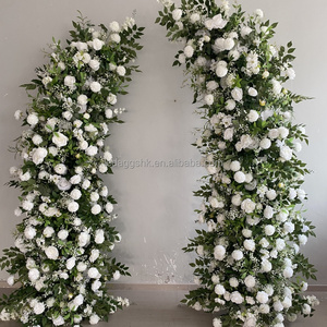 LEDA Hot Selling <b>White</b> Rose Green Leaf Wedding Arch Silk <b>Artificial</b> <b>White</b> Rose <b>Flower</b> Arch Event Decor Backdrop - Product Image 2