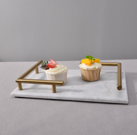 Plateau de service décoratif en marbre naturel de luxe sur mesure avec poignées en forme de L pour aliments, parfums et thé