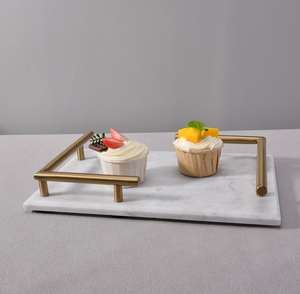 Plateau de service <span class=keywords><strong>d</strong></span>écoratif en marbre naturel de luxe sur mesure avec poignées en forme de L pour aliments, parfums et thé - Product Image 2