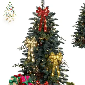 KG Xmas toptan Weihnachtsdekoration yılbaşı dekoru şerit yay parlayan tel kenar yılbaşı ağacı yay LED dize ışıkları ile