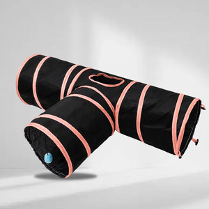 Tunnel pour chat en forme de T, pliable, à trois voies, avec jouet à bille, ensemble de jeu, en polyester, pour l'exercice et le divertissement des animaux de compagnie - Product Image 1