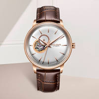 Herren Automatische Mechanische Uhr mit Offenem Zifferblatt und Lederarmband für Business und Alltag