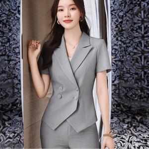 定制高级职业女性夏季商务套装短袖双排扣透气西装外套工作服 - Product Image 5