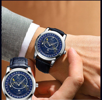 Montre automatique à mouvement automatique, bracelet en cuir véritable, cadran rotatif ciel étoilé, best-seller pour homme
