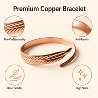 Gelang Manset Tembaga Murni Vintage Unisex Dapat Disesuaikan, Berukir Laser Motif Bulu, Tahan Gores, Tahan Benturan, Hipoalergenik
