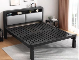 Cổ điển nữ hoàng-kích thước màu đen kim loại nền tảng GIƯỜNG KHUNG với tối giản sắt-nghệ thuật đầu giường nệm nền tảng căn hộ-sử dụng lưu trữ - Product Image 2