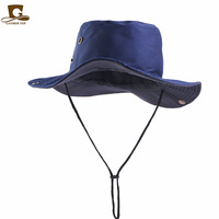 Chapeau de pêcheur en coton uni avec logo personnalisé, chapeau de soleil à cordon, chapeau de pêcheur pour homme, chapeau de soleil à large bord avec corde