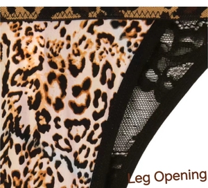 Culotte tentante femmes taille haute léopard t-back voir à travers la garniture en dentelle érotique séduisant élargissement ceinture respirant glace soie - Product Image 4