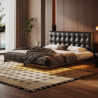 Meilleure vente : Lit de rangement en cuir véritable de style italien, design flottant, vente directe, fourniture pour projets, production usine Foshan