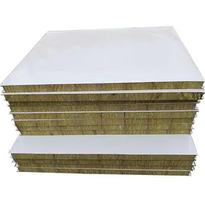 Dinding dan Atap Batu Wol Akustik Dinding Sandwich Panel Harga Tahan Api Terisolasi Pu Wol Batu Sandwich Panel