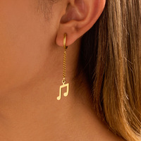Boucles d'oreilles pendantes en acier inoxydable pour femmes, motif symbole musical, pendentif note de musique, boucles d'oreilles créoles
