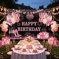 Toiles de fond photographiques pour fête d'anniversaire rose doré, bannière Joyeux Anniversaire, décorations en tissu, fournitures