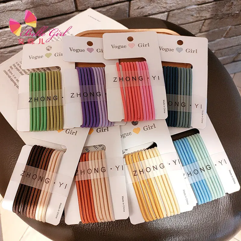 BELLEWORLD 2023 ins new fashion hair ties elastic hair bands 10pcs one set simply nylon candy color girls hair ties sets