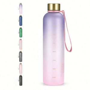 Botellas Deportivas de Plástico Esmerilado de Doble Pared, 32 oz/1000 ml, Libres de BPA, Antiderrames, con Marcador de Tiempo, Estilo Minimalista para Beber Directamente - Product Image 4