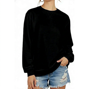 เสื้อสเวตเชิ้ตคอกลมสีดำแบบยูนิเซ็กซ์ ทรงโอเวอร์ไซส์ แขนยาว ผ้าถักเนื้อฝ้าย สวมใส่สบาย สีพื้น เหมาะสำหรับใส่ในฤดูใบไม้ร่วง - Product Image 1