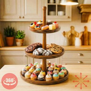 Soporte para Cupcakes <span class=keywords><strong>de</strong></span> <span class=keywords><strong>Madera</strong></span> <span class=keywords><strong>de</strong></span> Acacia Natural Rústico Ajustable 2 en 1 <span class=keywords><strong>de</strong></span> 3 Niveles, Bandeja Redonda Giratoria para Cupcakes, Juego <span class=keywords><strong>de</strong></span> Exhibición para <span class=keywords><strong>Mesa</strong></span> <span class=keywords><strong>de</strong></span> Postres - Product Image 2