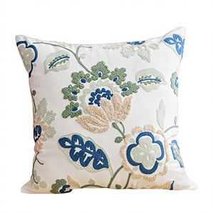 Funda de cojín cuadrada de algodón bordada reversible con cierre de cremallera, estilo pastoral, para sofá, sala de estar, mesita de noche, cojín lumbar - Product Image 4