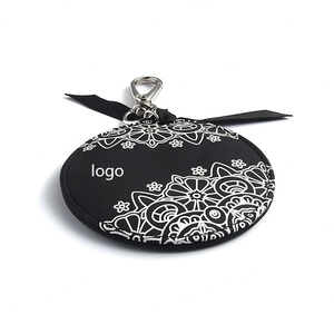Wholesale Black Round Keychain Single Sided Heat Transfer PU Leather Makeup Pocket <b>Compact</b> <b>Mirror</b> - Product Image 4
