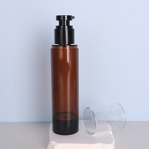 Botella de vacío a prueba de luz color marrón té, 100 ml, con bomba para dispensar emulsiones, cremas faciales y lociones - Product Image 3