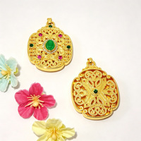 Pendentif floral Baoxiang ajouré en filigrane plaqué or 18 carats avec incrustation de résine multicolore pour la création de colliers DIY