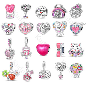 Cuentas de plata esterlina encanto de acero inoxidable corazón Rosa hermana amistad diseñador encanto collares para joyería hacer regalo mujeres - Product Image 1