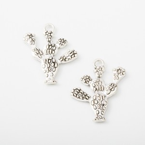 Colgante de <span class=keywords><strong>cactus</strong></span> punteado de aleación de zinc plateado antiguo, diseño de planta del desierto, para tobillera estilo bohemio del suroeste - Product Image 3