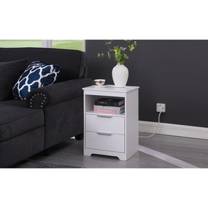 Nightstand With 2 Drawers And <b>Open</b> Shelf Charging Station Side Table For Bedroom Or Living Room - Product Image 3
